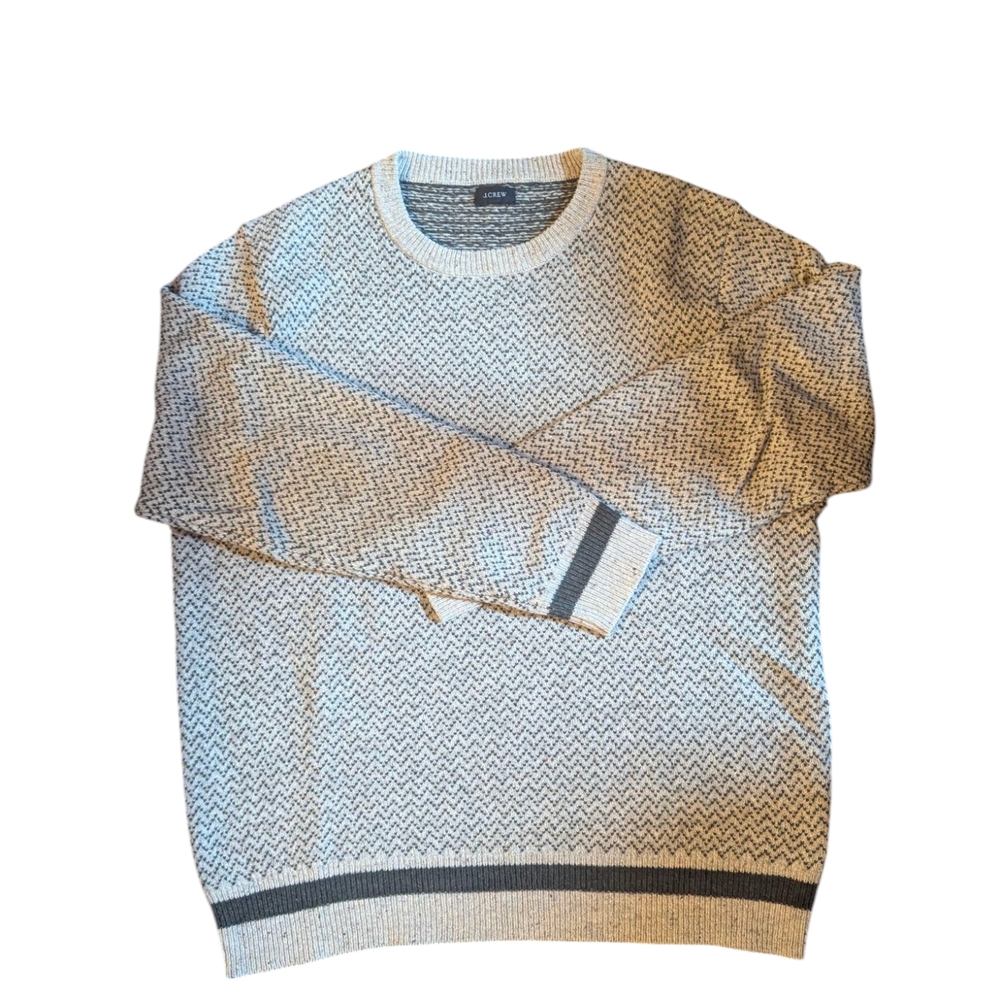 J. Crew Black and White/Cream Like Crewneck Sweater with Ribbed Cuffs